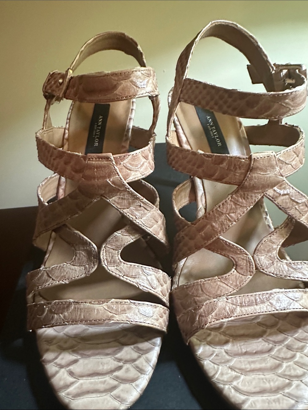 Ann Taylor Taupe Textured Strappy Heel Sandals